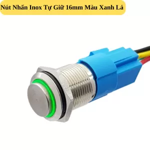 Nút Nhấn Inox  16mm Nhấn Giữ Màu Xanh Lá